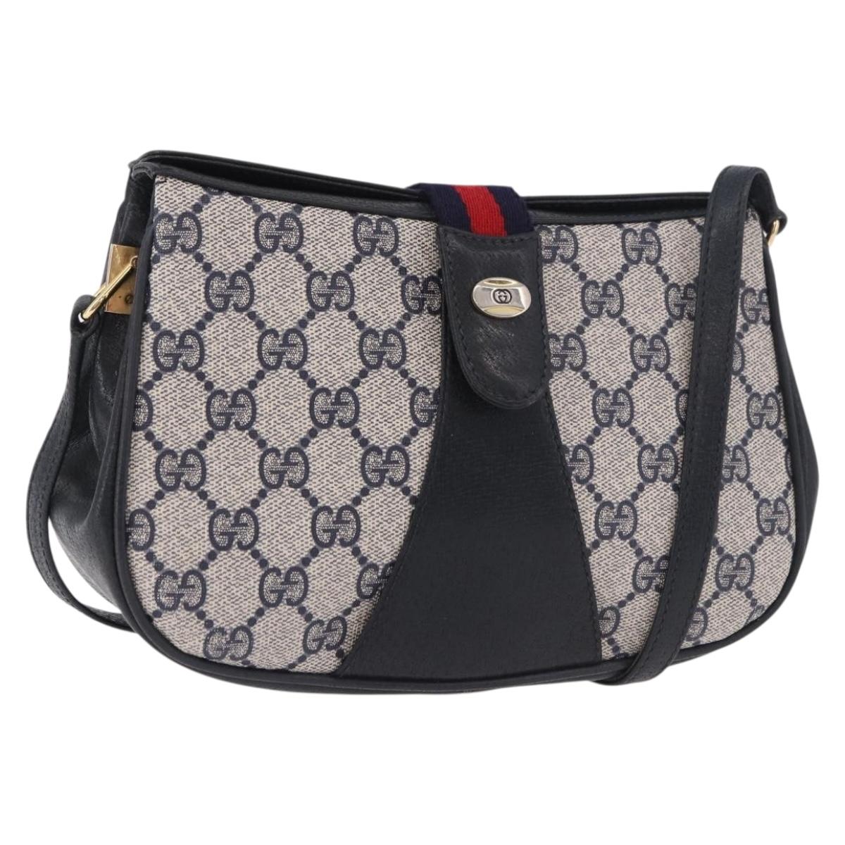GUCCI GG Supreme Sherry Line Shoulder Bag PVC Navy Gold 10 02 024 Auth 184481
