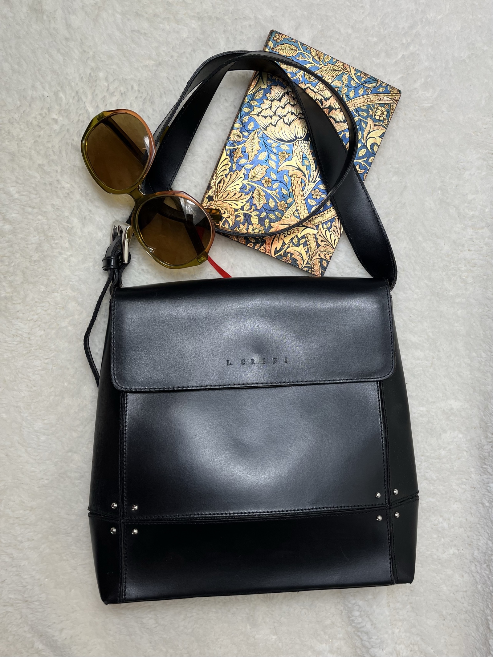 L Credi Real Leather Shoulder Bag studs quiet luxury minimalist