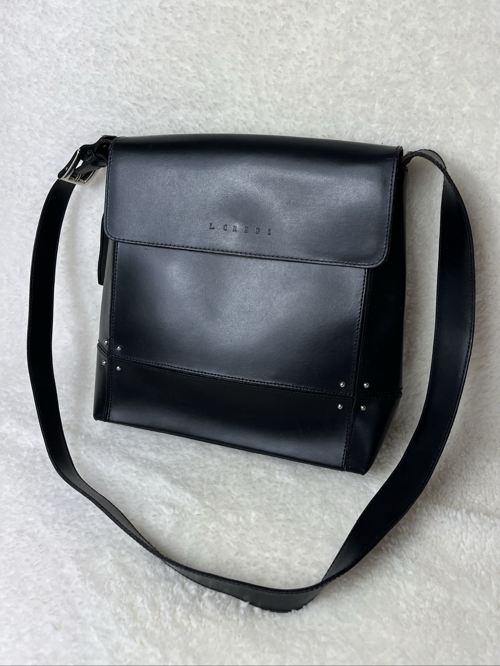 L Credi Real Leather Shoulder Bag studs quiet luxury minimalist image 3