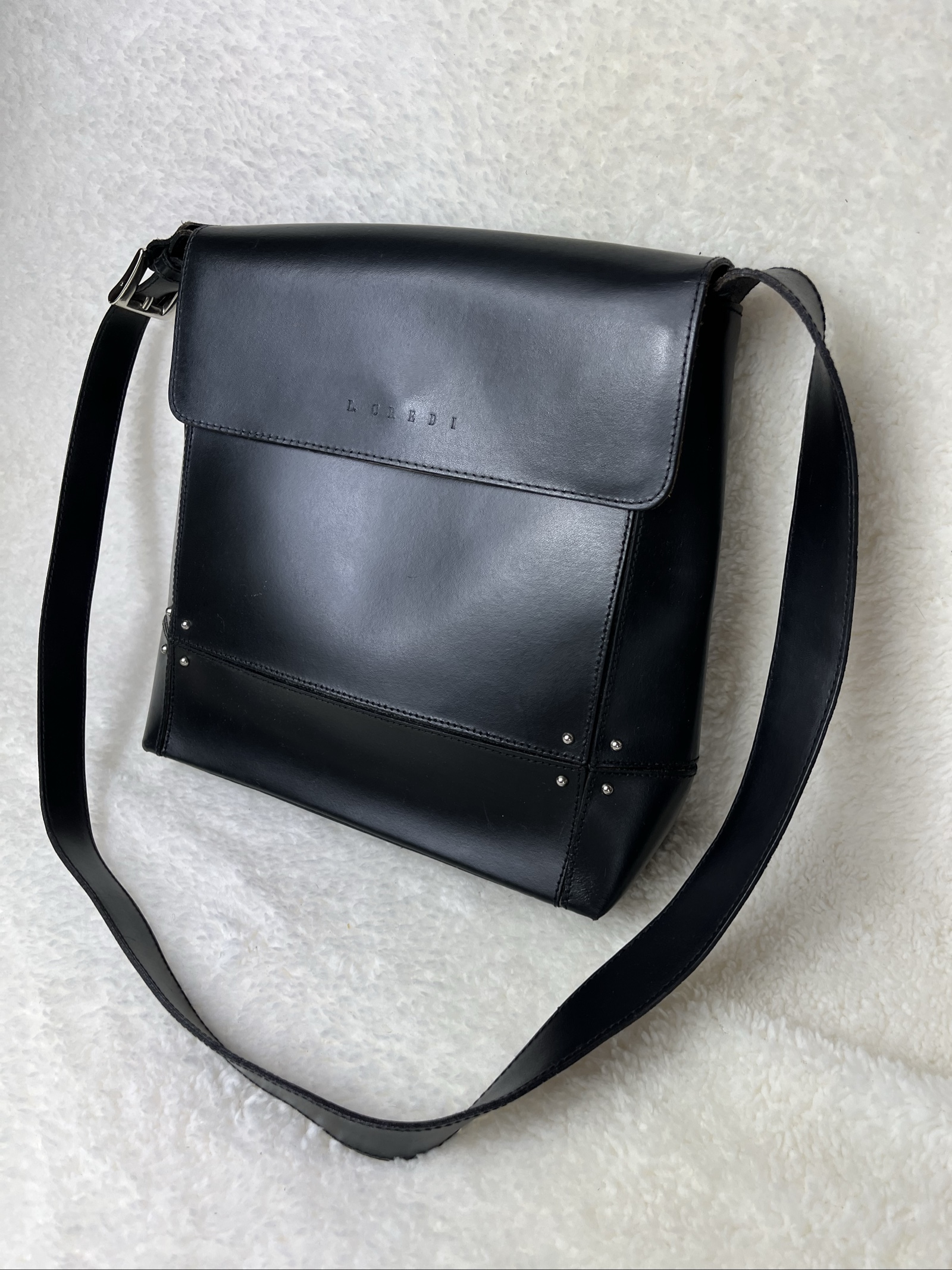 L Credi Real Leather Shoulder Bag studs quiet luxury minimalist image 4