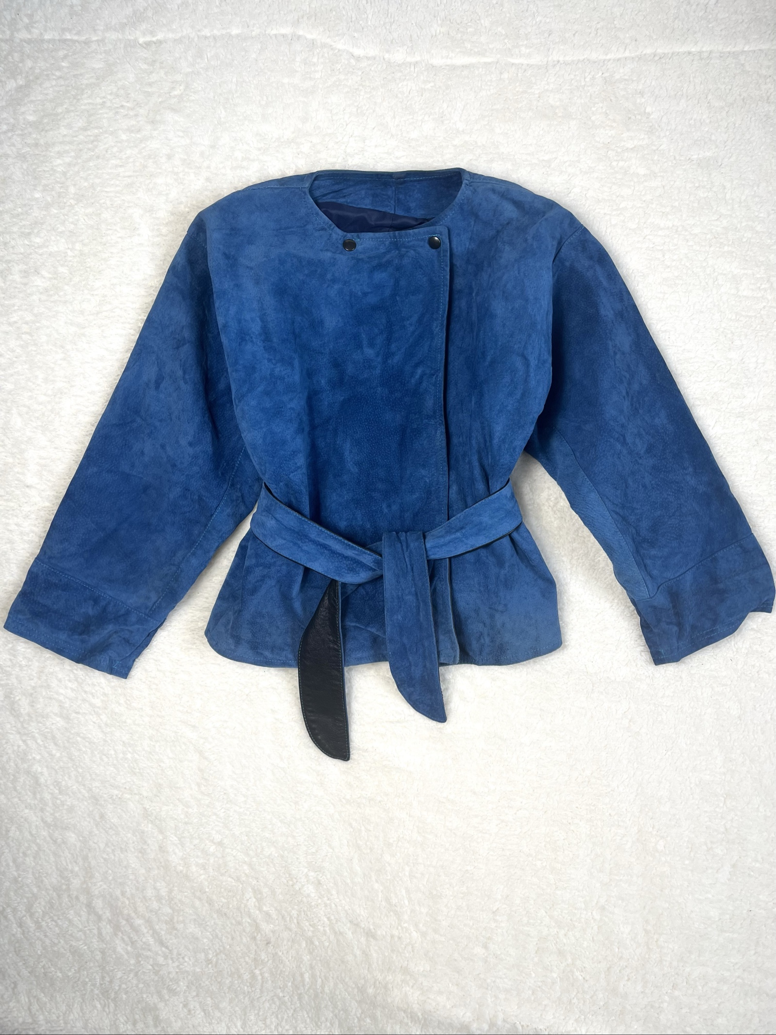 French vintage genuine leather Jacket Suede Belted image 2