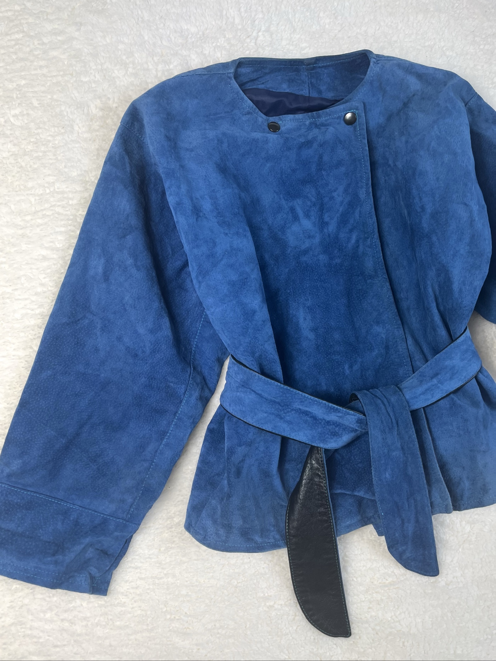 French vintage genuine leather Jacket Suede Belted image 4