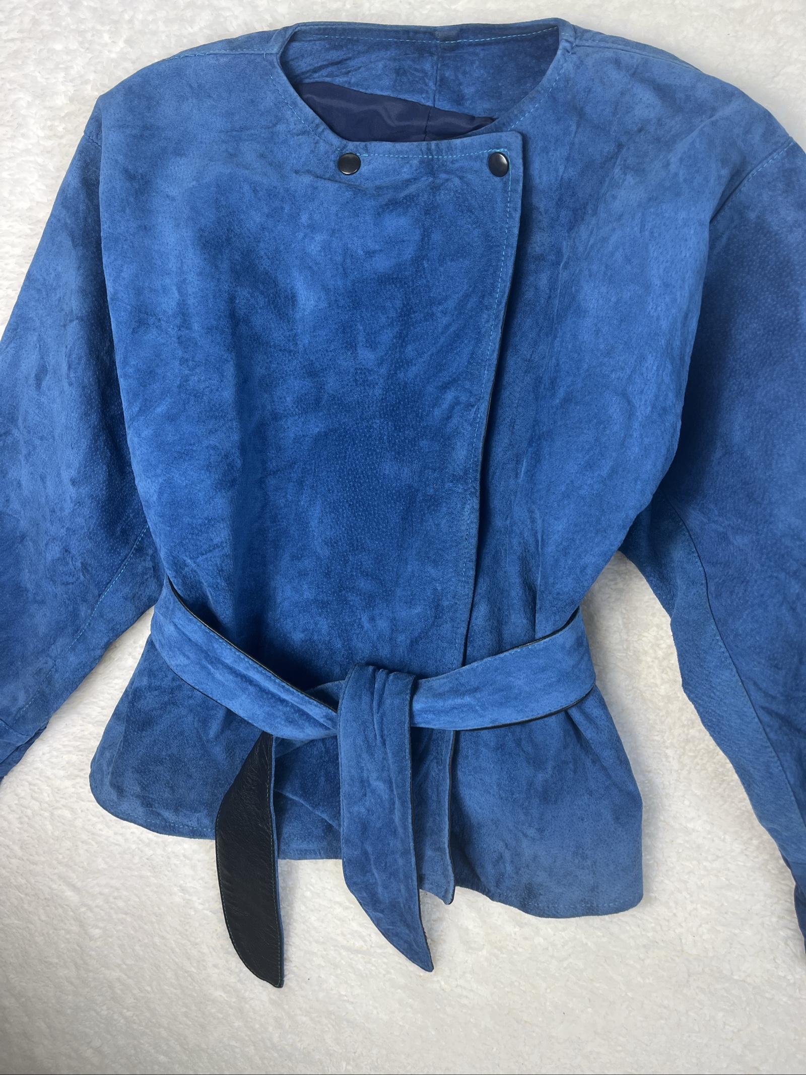 French vintage genuine leather Jacket Suede Belted image 5