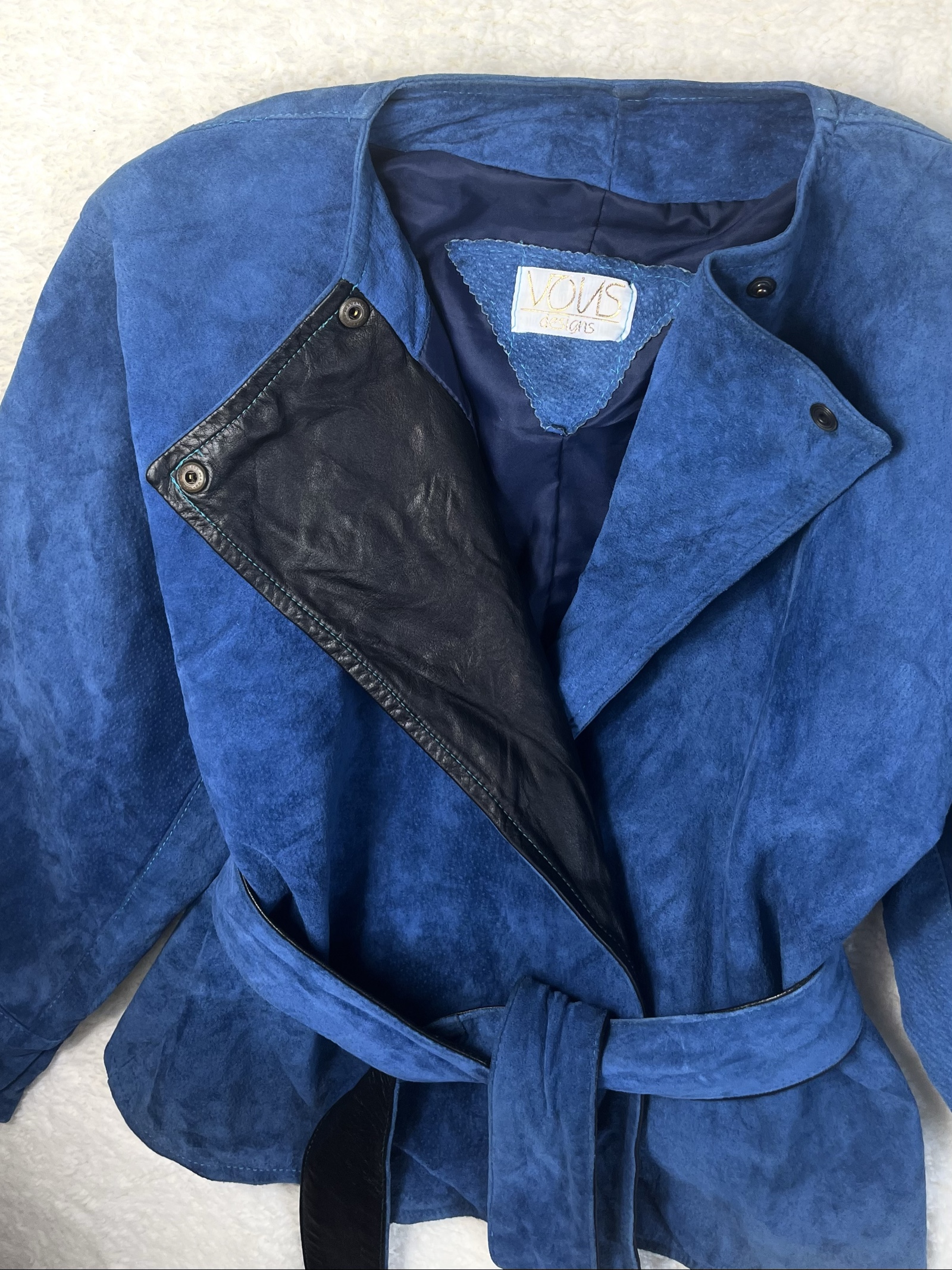 French vintage genuine leather Jacket Suede Belted image 8