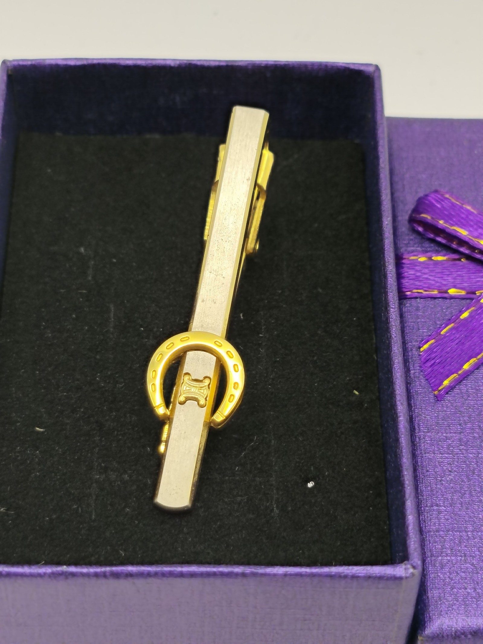 Celine Gold Tone Horseshoe Logo Tie Clip Men Other image 2