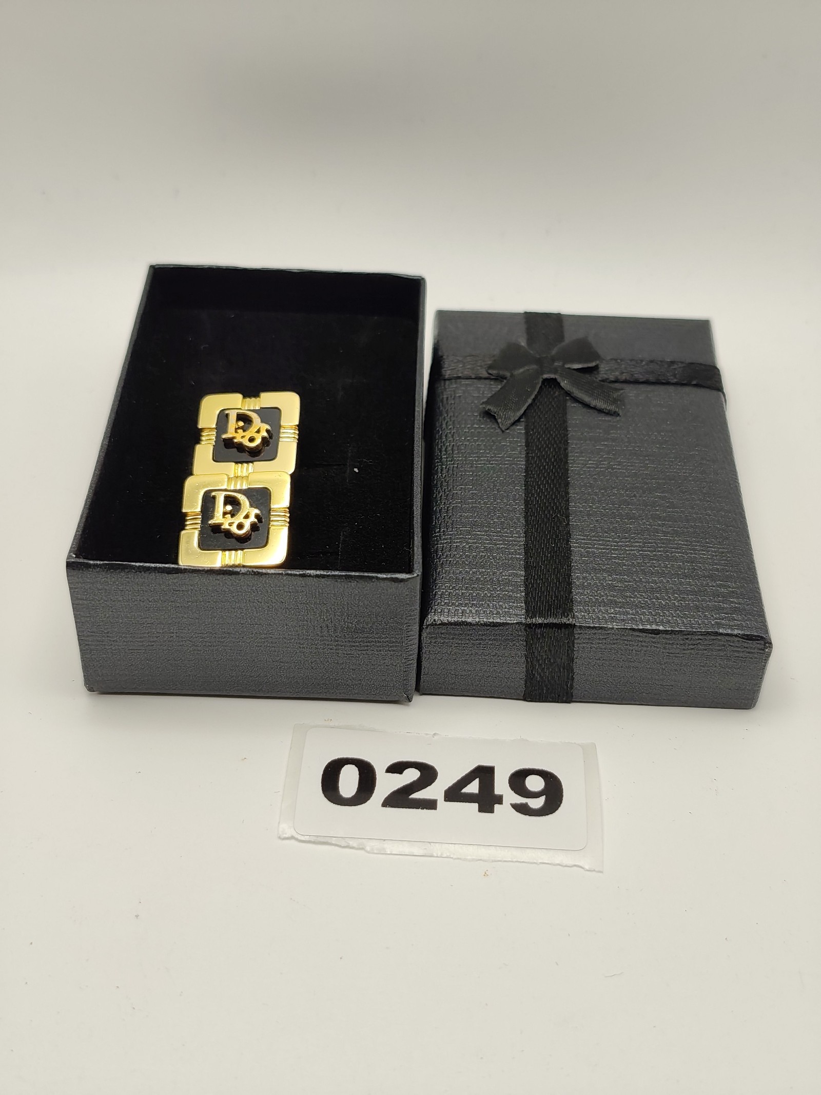 Dior Gold & Black Logo Square Cufflinks Men's