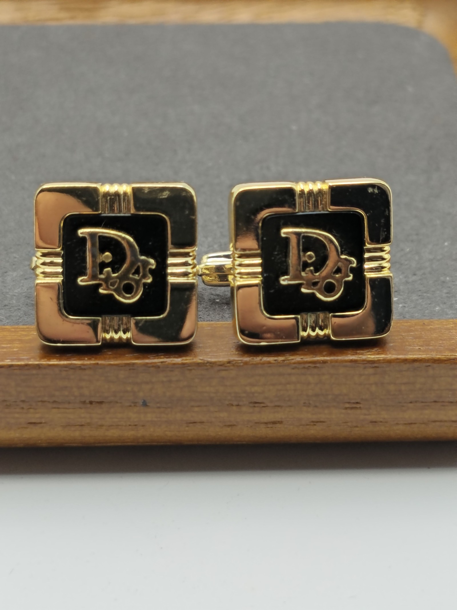 Dior Gold & Black Logo Square Cufflinks Men's image 3