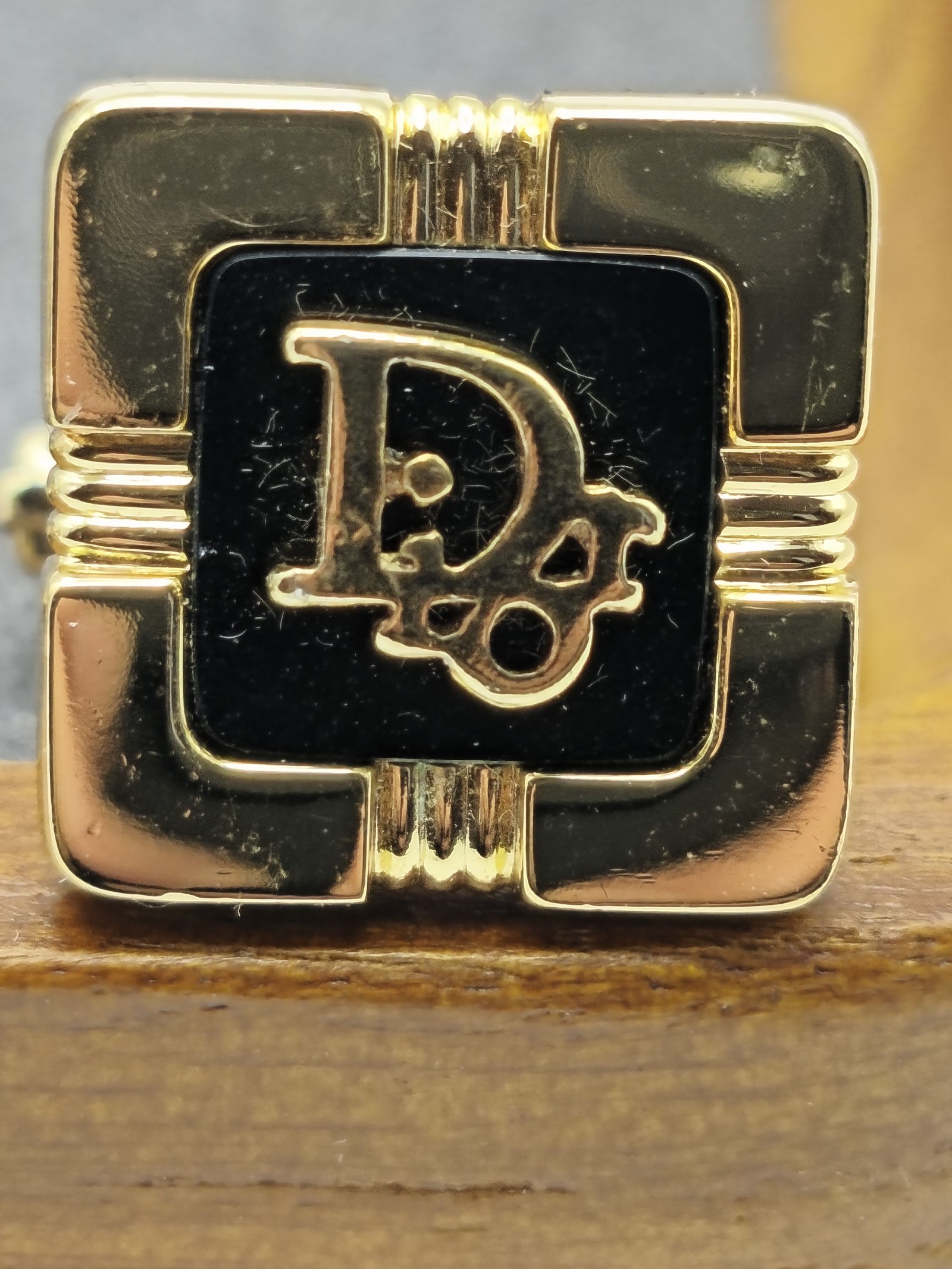 Dior Gold & Black Logo Square Cufflinks Men's image 4