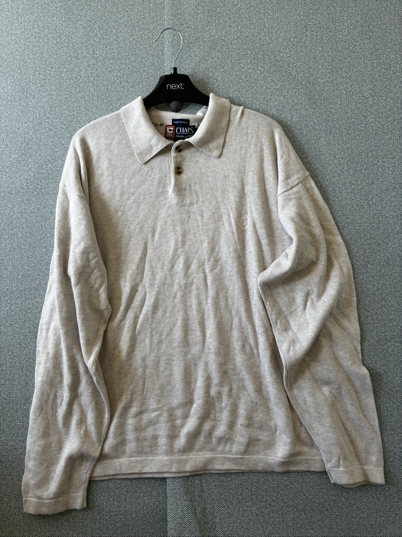 Chaps Ralph Lauren Men's Beige Cotton Long Sleeve Polo Shirt XL