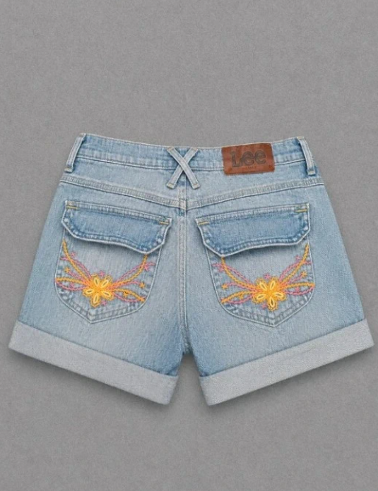 Lee Light Blue Denim Shorts Embroidered Pockets 27"