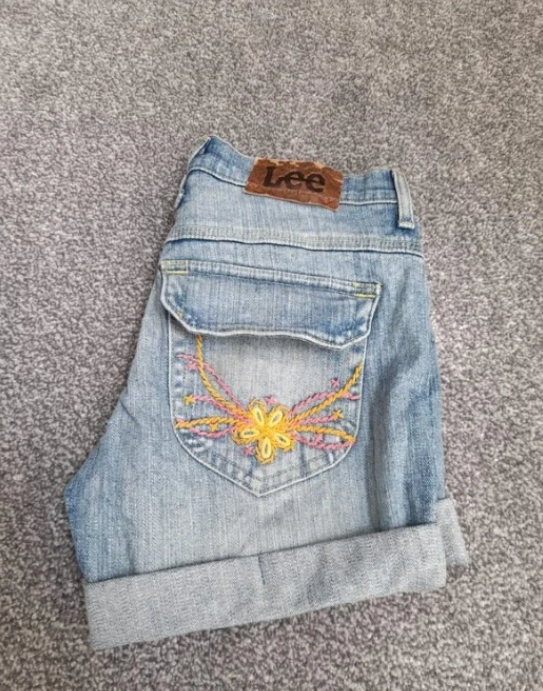 Lee Light Blue Denim Shorts Embroidered Pockets 27" image 7