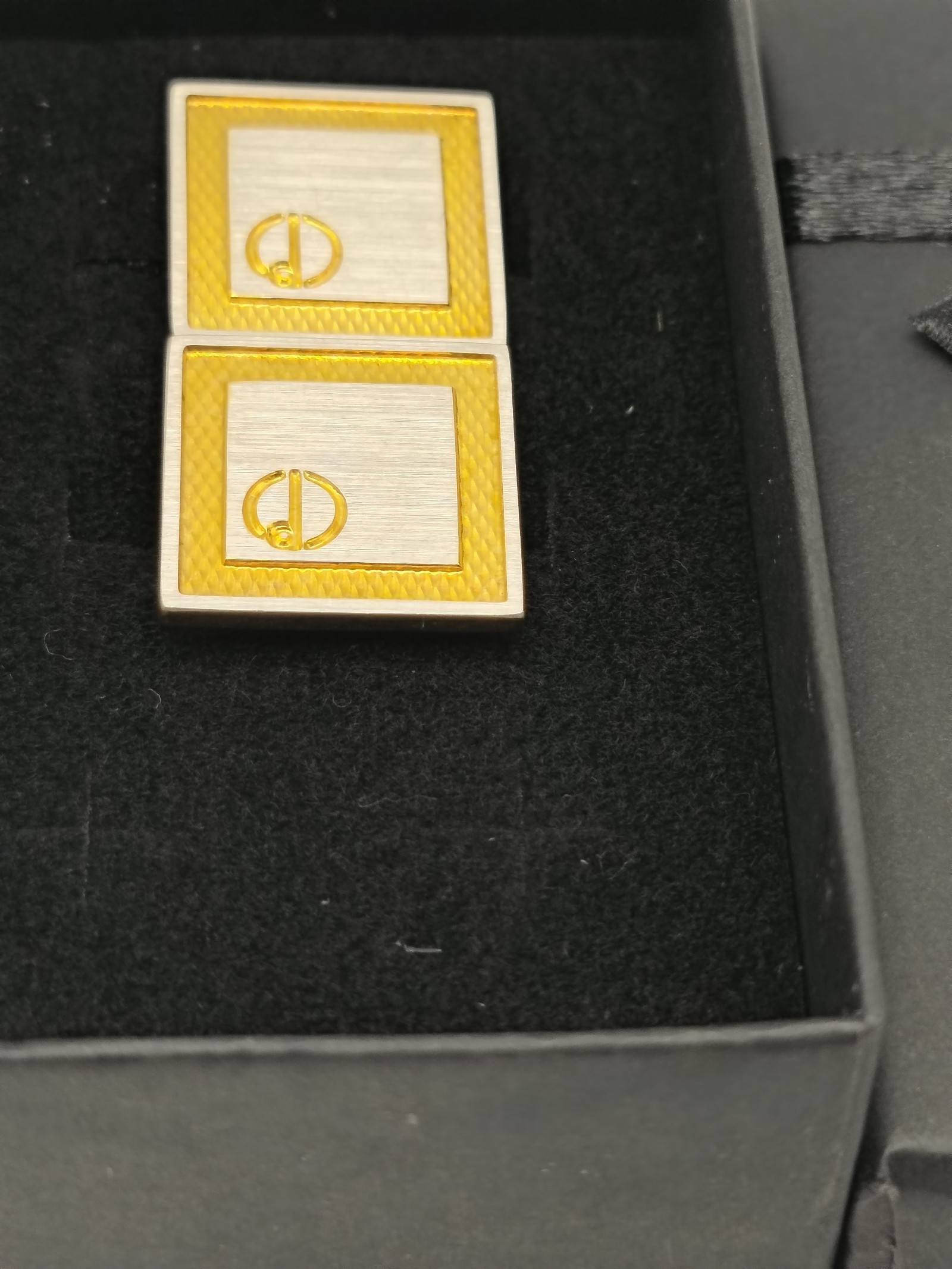 Dunhill Yellow & Silver Tone Square Cufflinks One Size image 2
