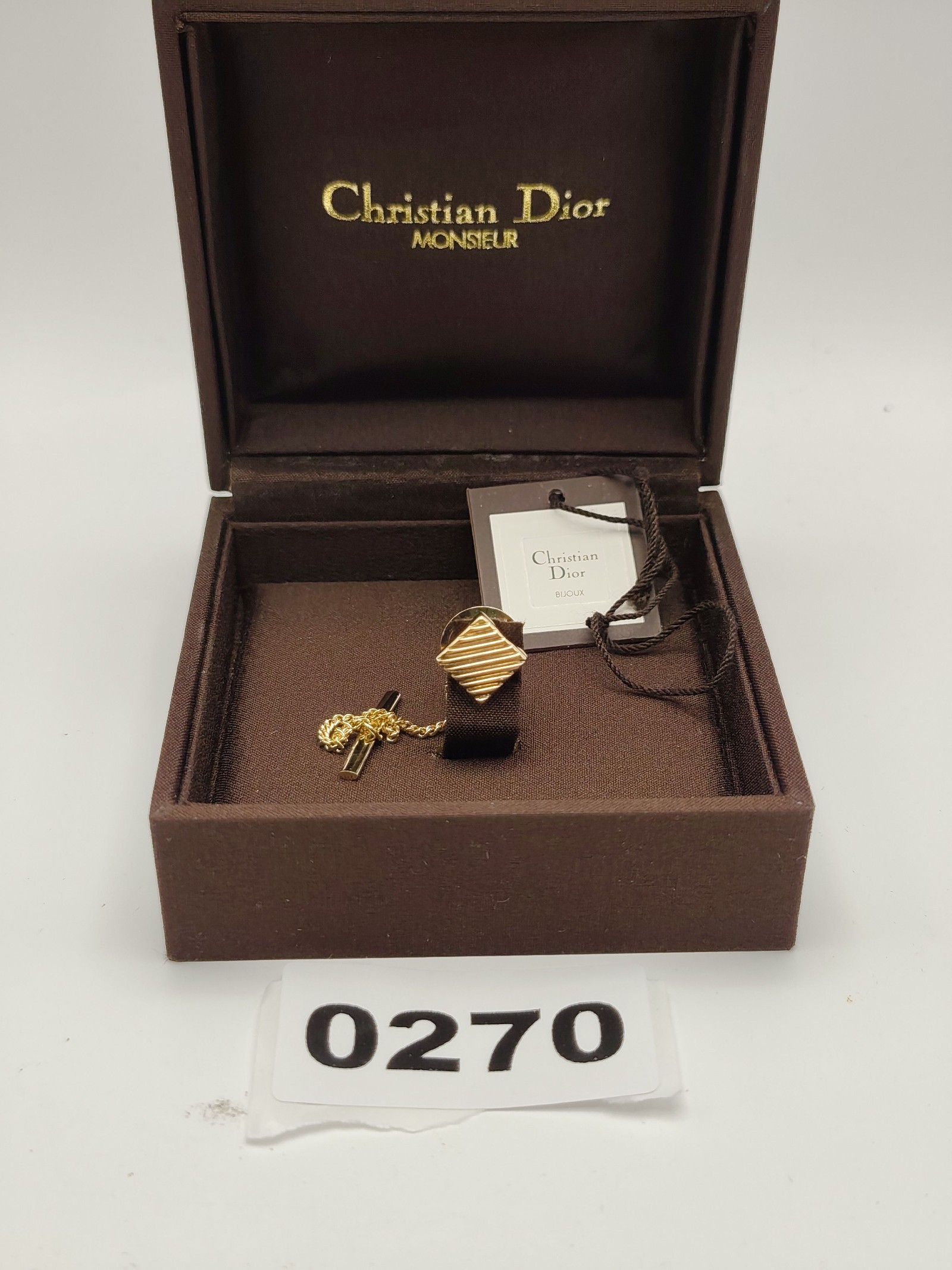 Christian Dior Men Gold Tone Square tie pin with Chain