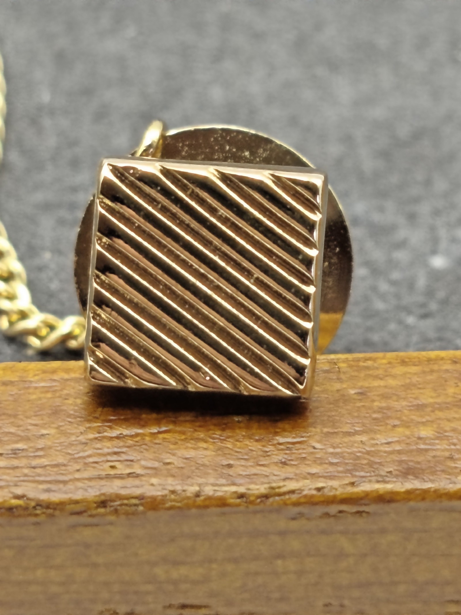 Christian Dior Men Gold Tone Square tie pin with Chain image 2