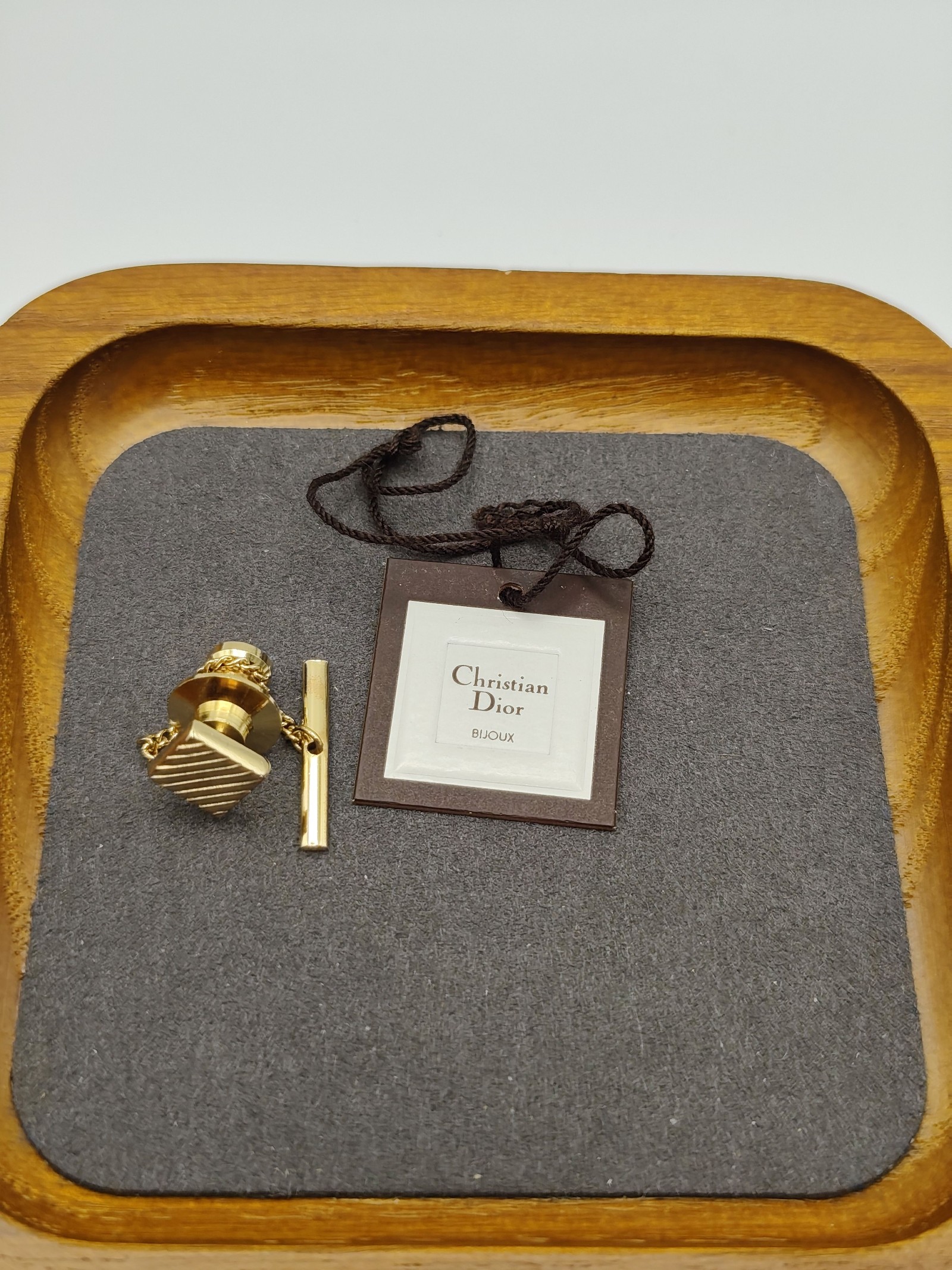 Christian Dior Men Gold Tone Square tie pin with Chain image 6
