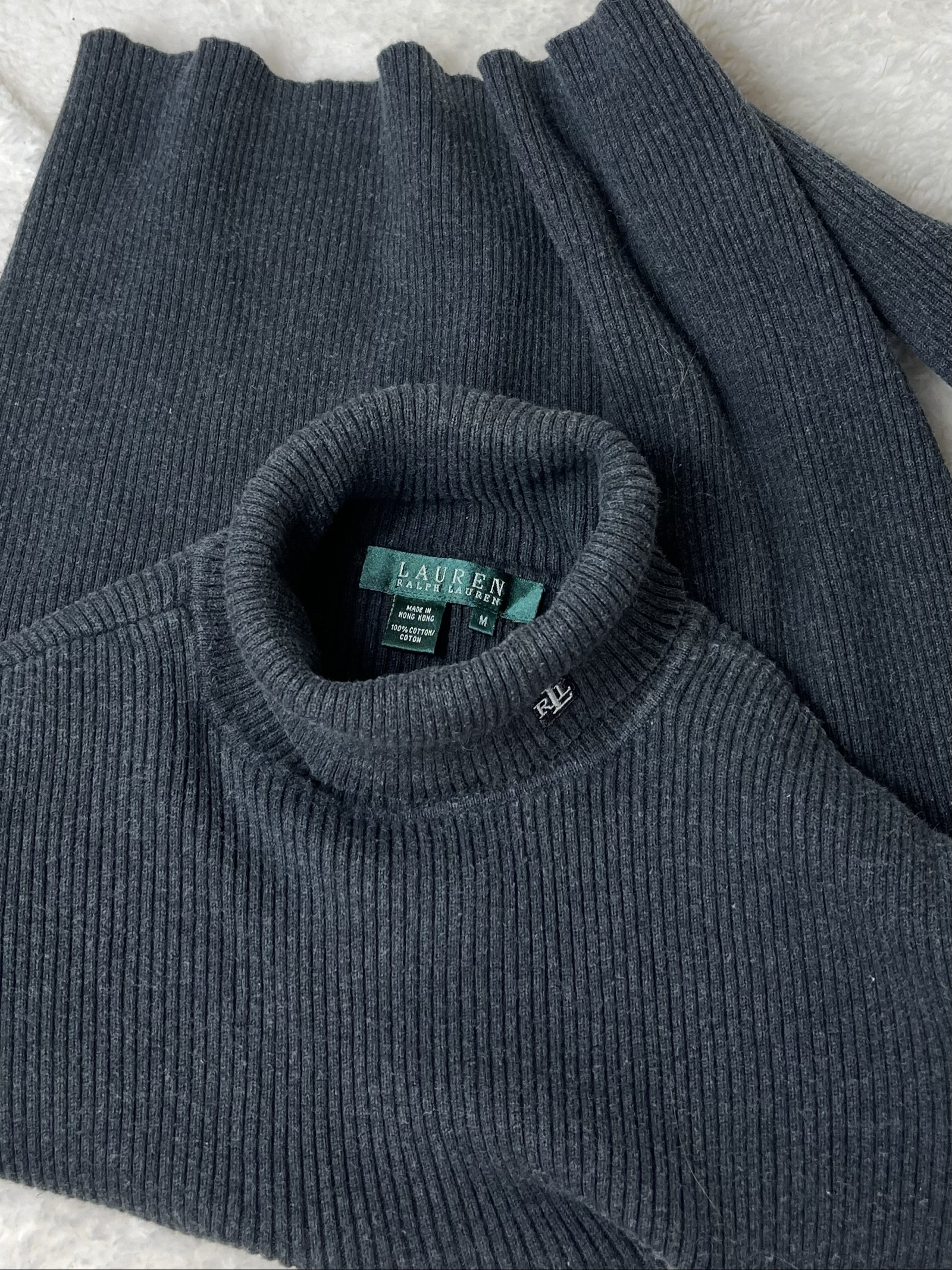 Ralph Lauren Women Grey Ribbed Turtle Neck Jumper M image 7