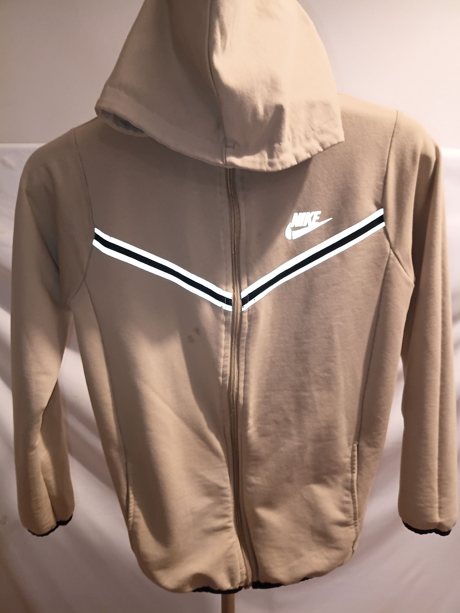 Nike Women's Beige & White Hooded Zip-Up Jacket Medium Cotton image 2