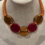 Handmade mustard yellow & Red Glass Bead Necklace with Knotted Cord