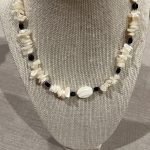 Handmade White & Black Beaded Natural Shell Necklace