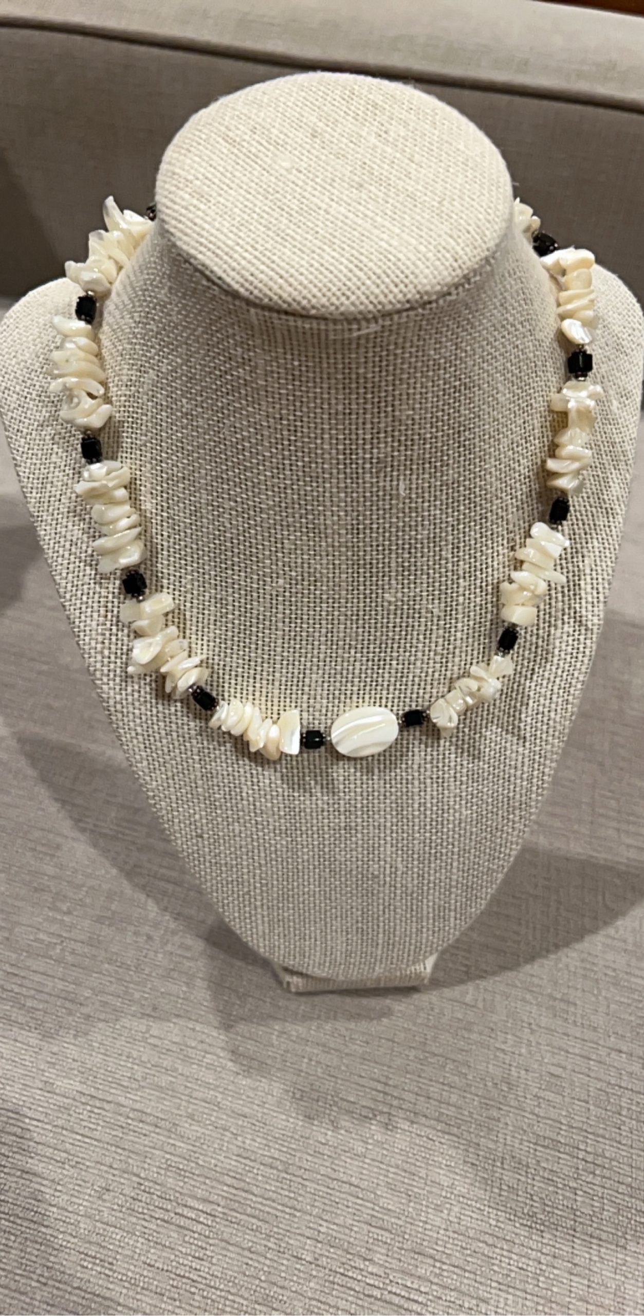 Handmade White & Black Beaded Natural Shell Necklace