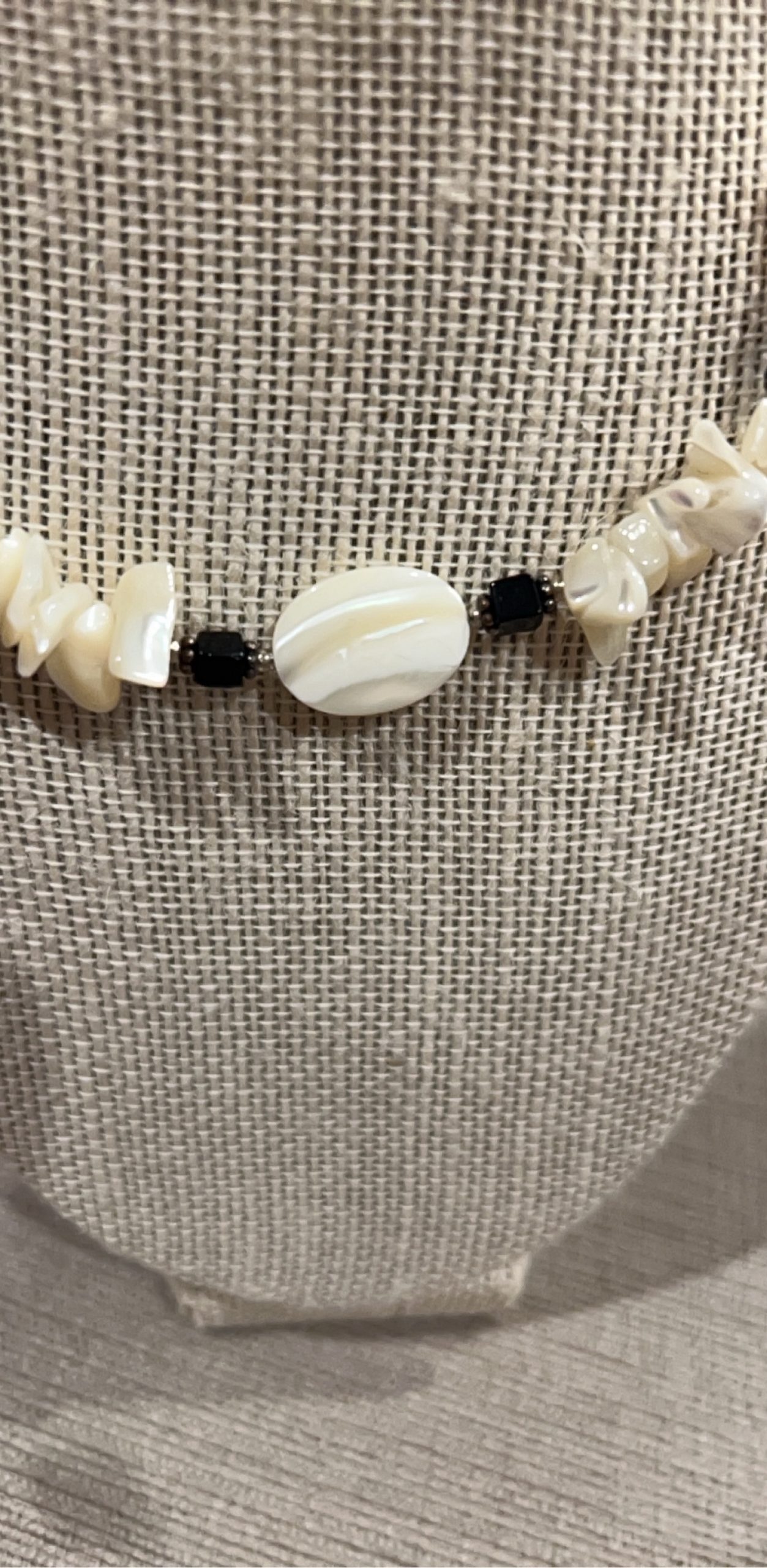 Handmade White & Black Beaded Natural Shell Necklace image 2