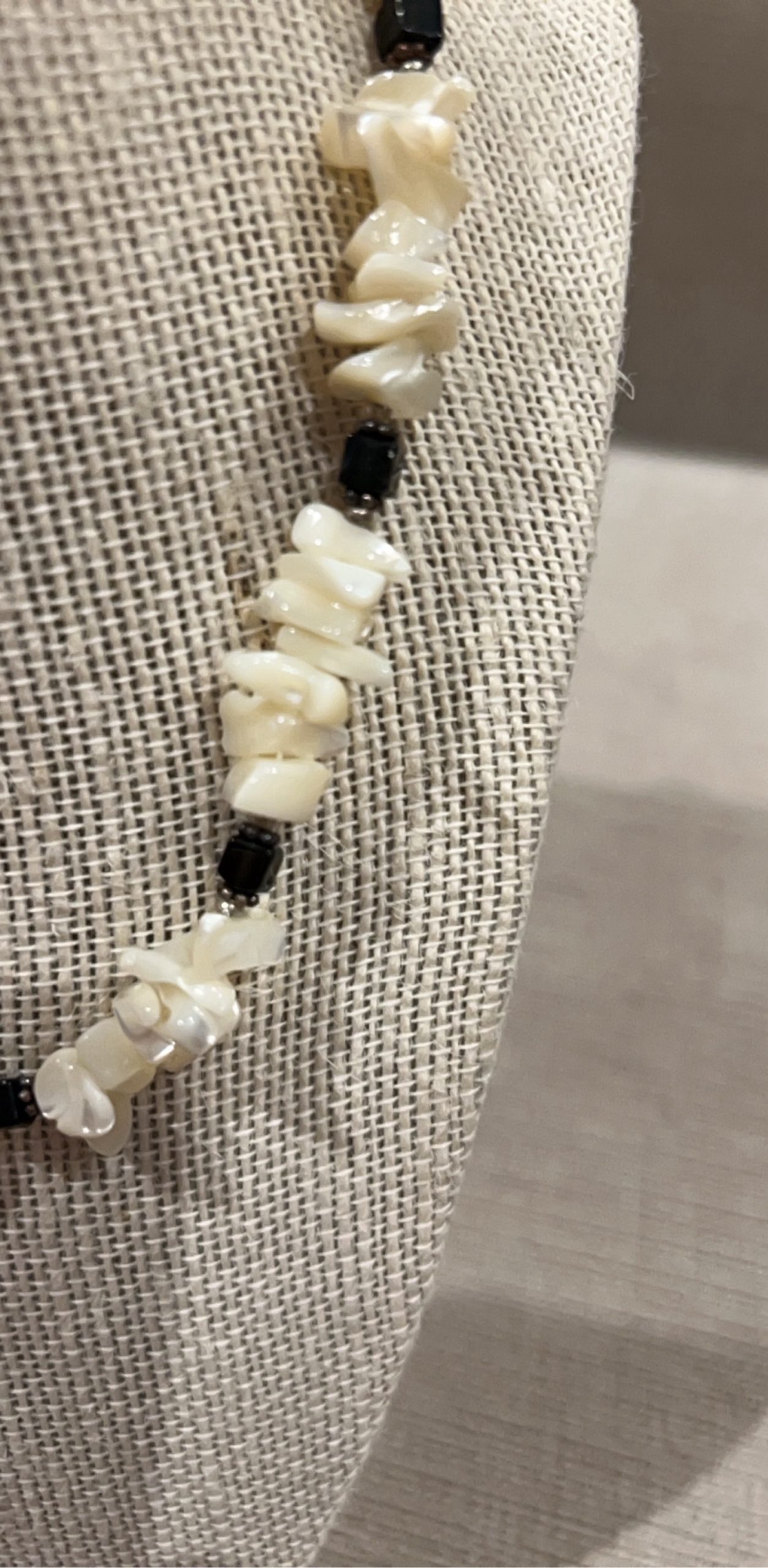 Handmade White & Black Beaded Natural Shell Necklace image 3