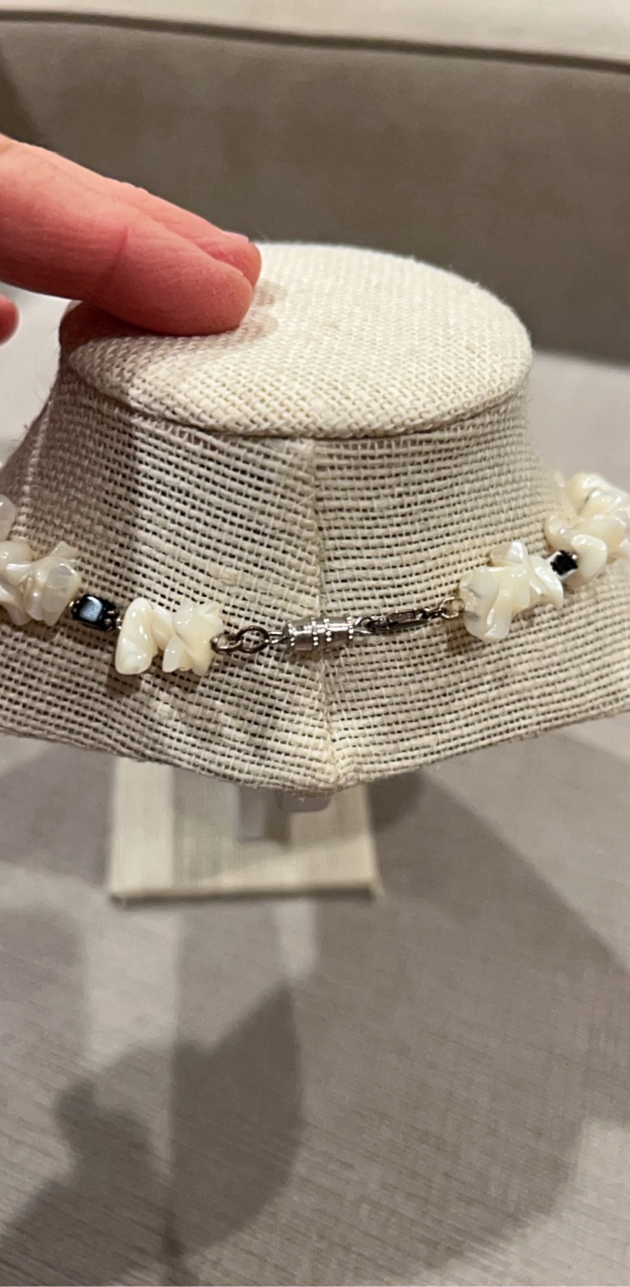 Handmade White & Black Beaded Natural Shell Necklace image 4