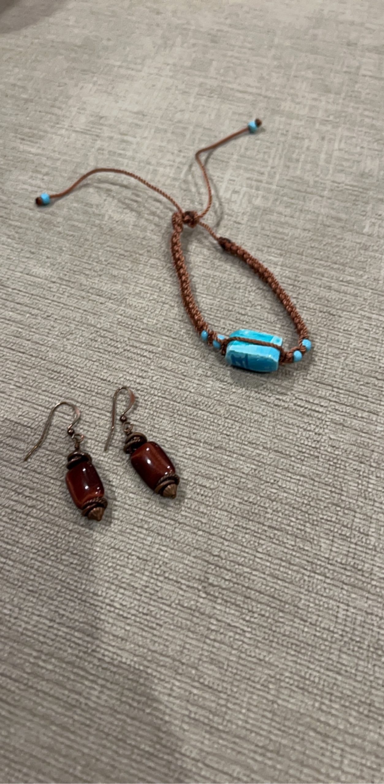 Boho Brown & Turquoise Beaded Bracelet & Earrings Set
