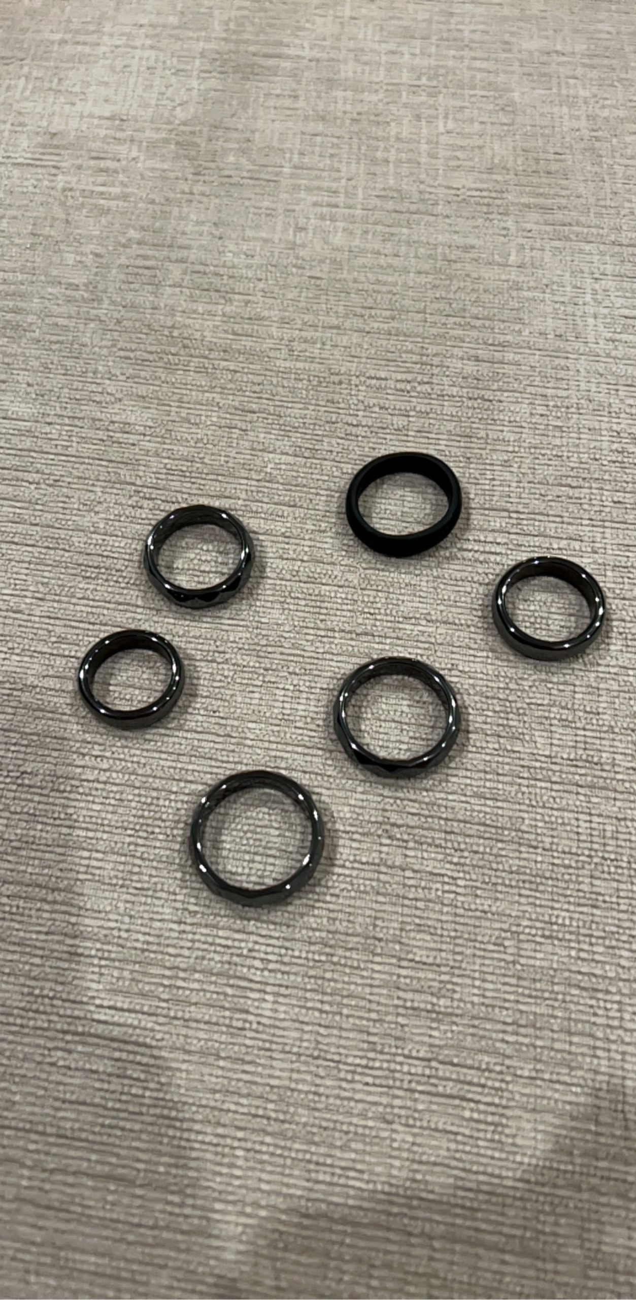6 Black & hematite Rings
