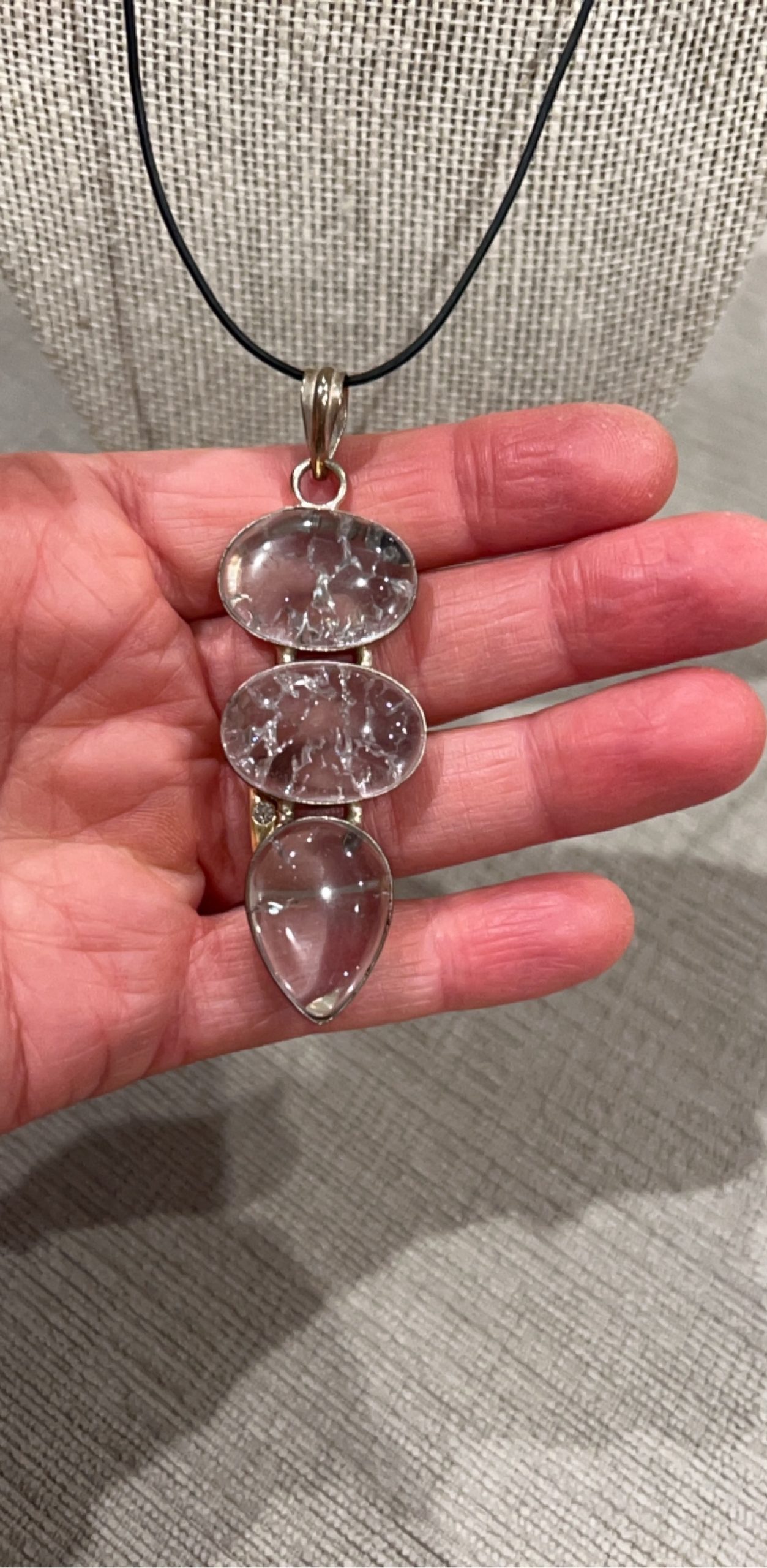 Handmade Sterling Silver clear quartz pendant, Mark 925 with Glass Purple Hook Earrings image 3