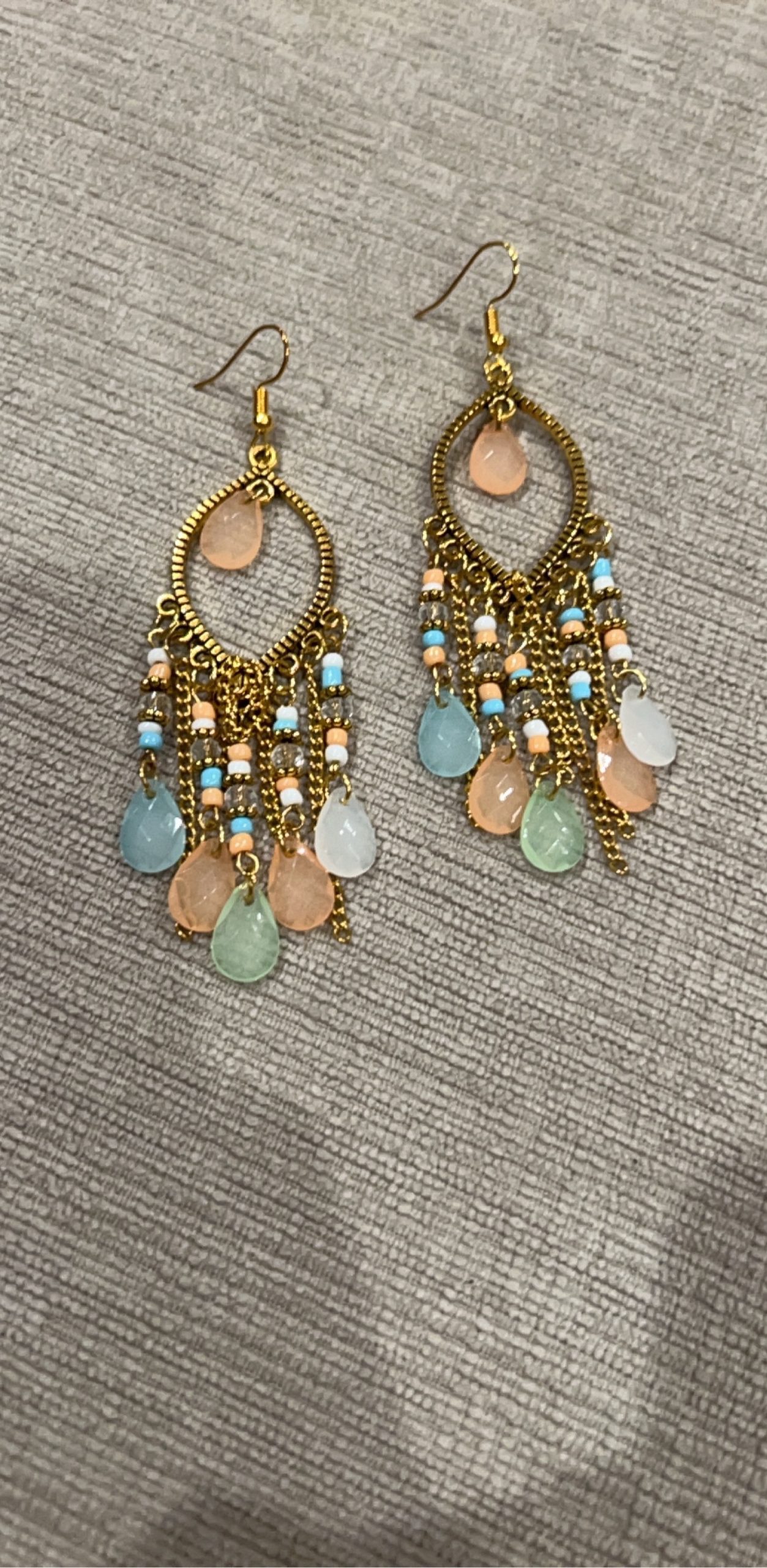 Gold Tone Multi-Coloured Beaded Drop Earrings