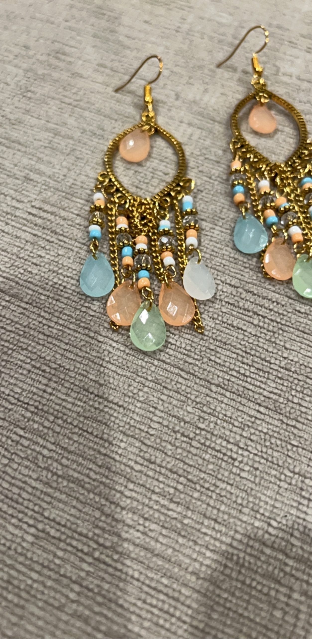 Gold Tone Multi-Coloured Beaded Drop Earrings image 2