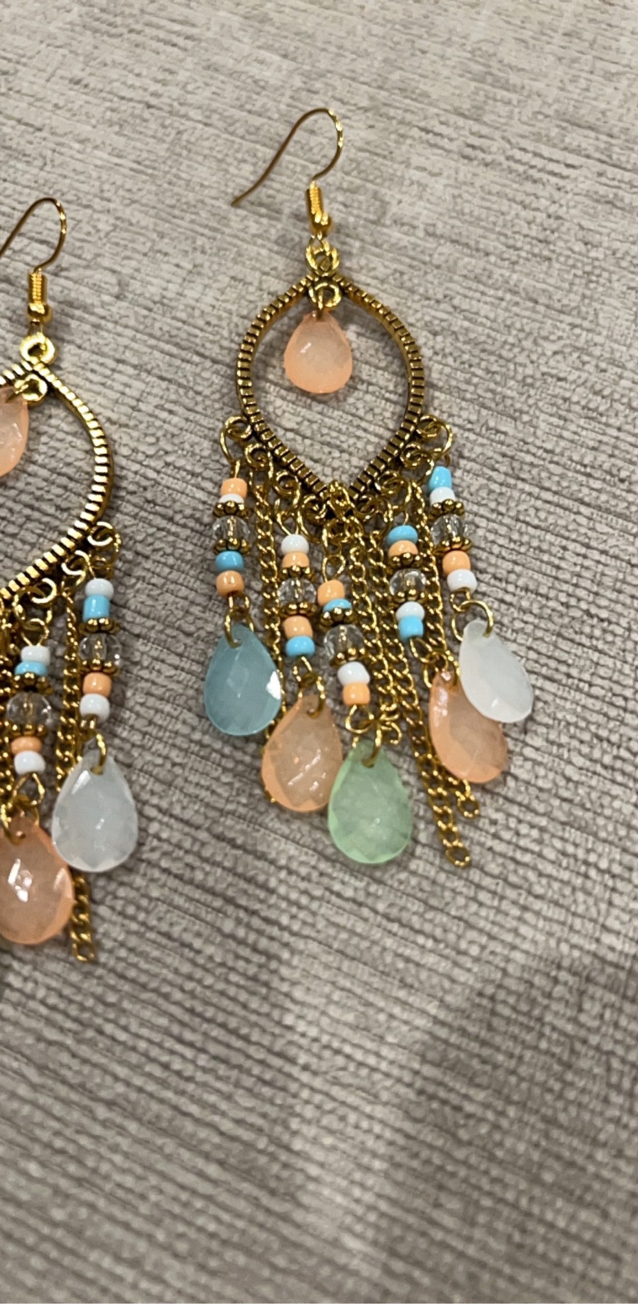 Gold Tone Multi-Coloured Beaded Drop Earrings image 3