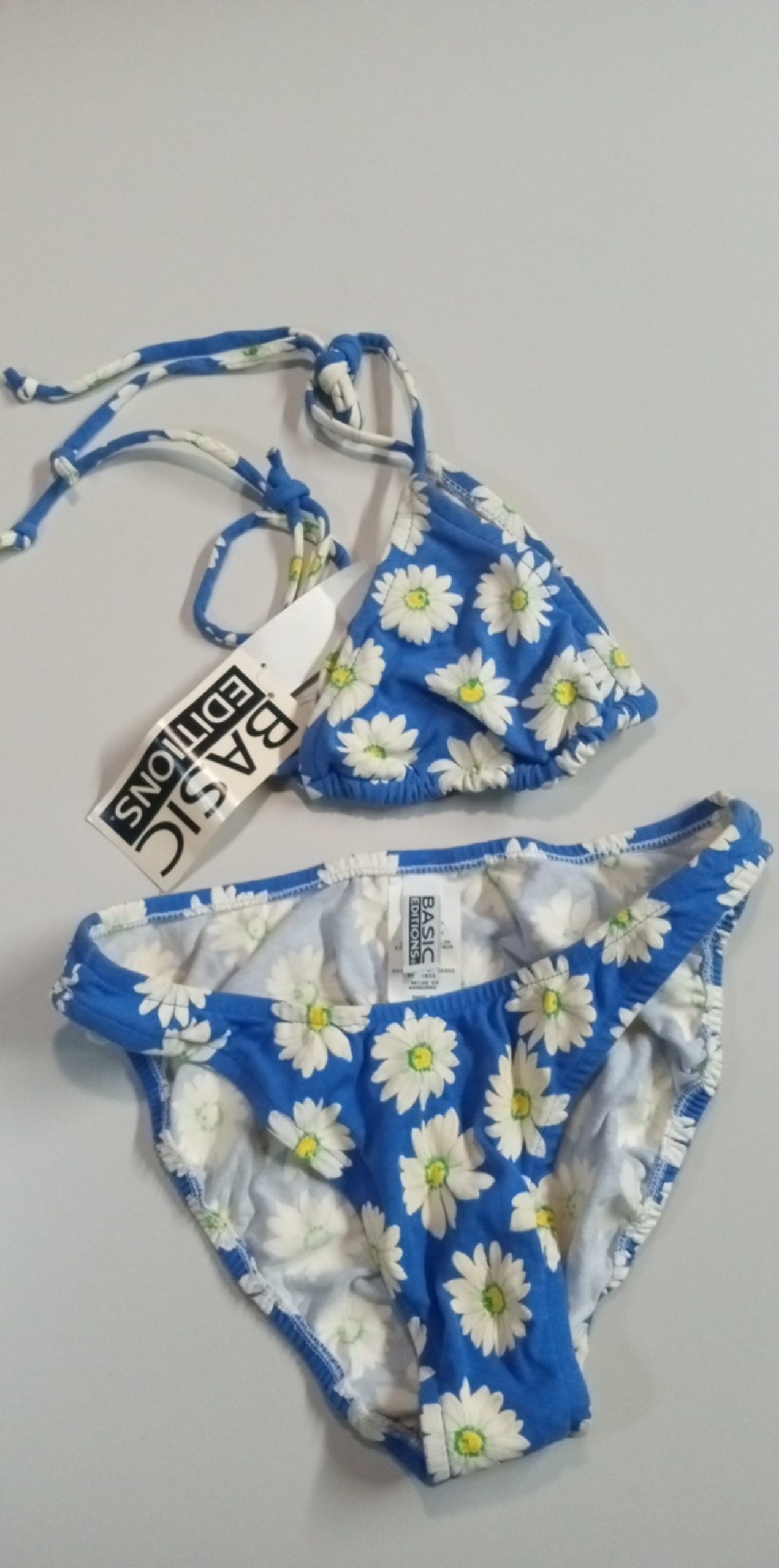 Basic Editions Women Blue & White Daisy Print Bikini Set 11/12