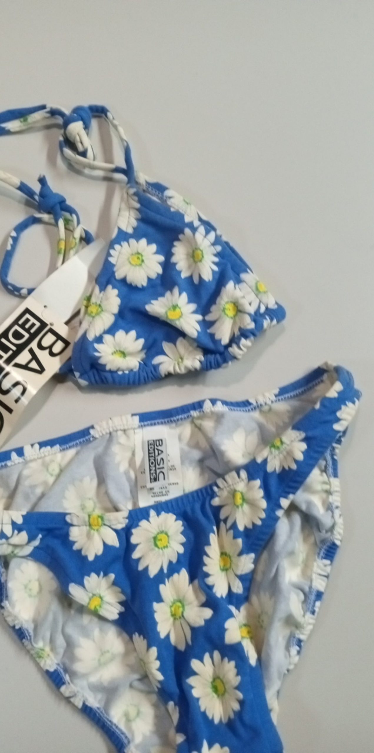 Basic Editions Women Blue & White Daisy Print Bikini Set 11/12 image 2