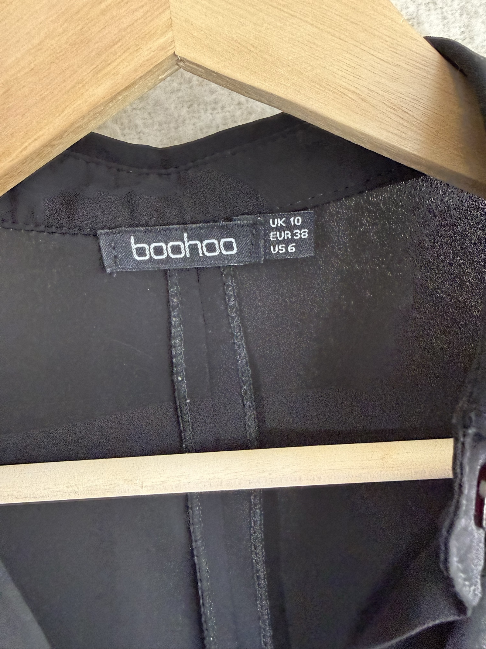 Boohoo Black Shirt UK 10 Long Sleeve Pocket Front Casual Blouse image 3