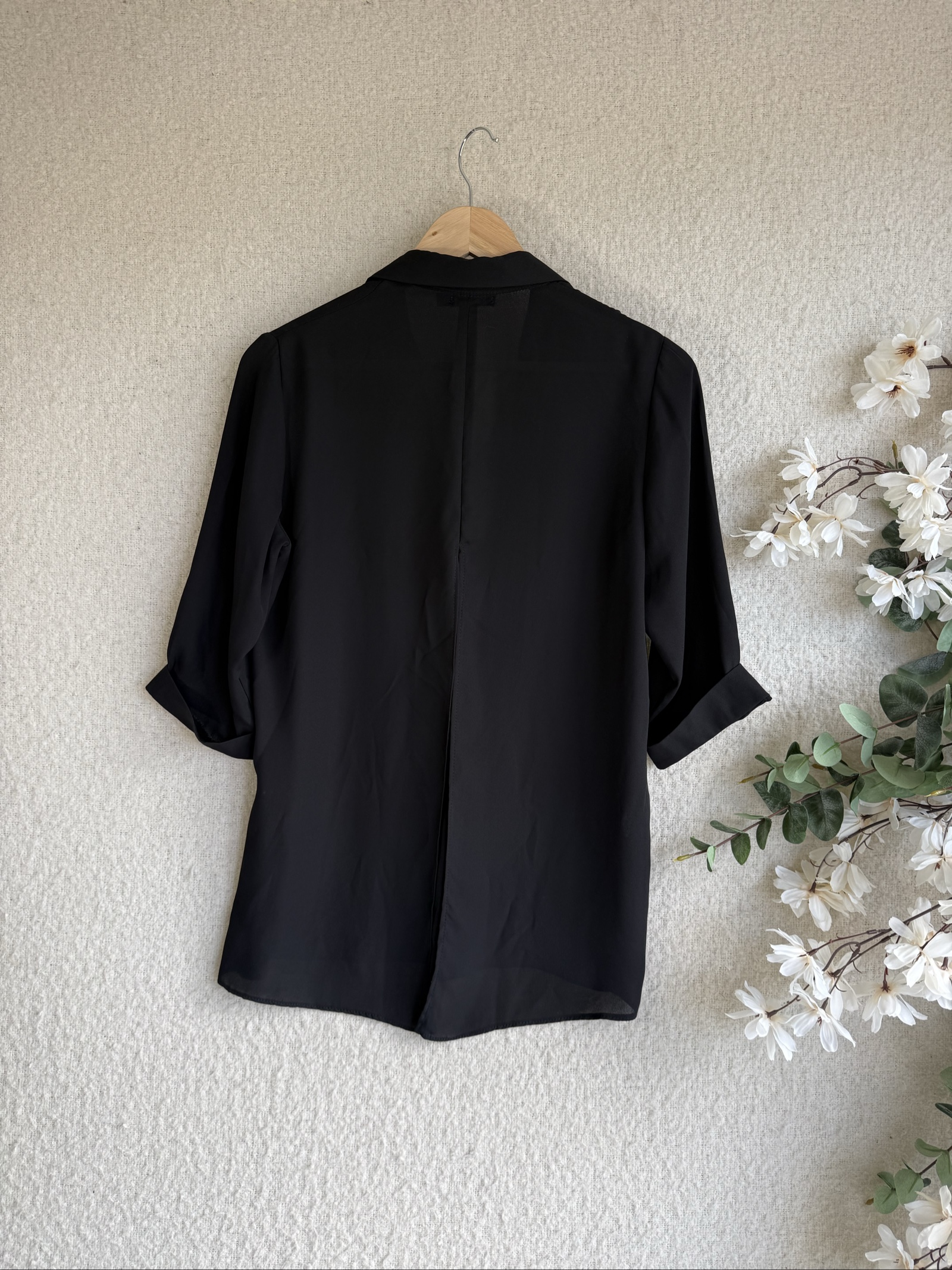 Boohoo Black Shirt UK 10 Long Sleeve Pocket Front Casual Blouse image 4