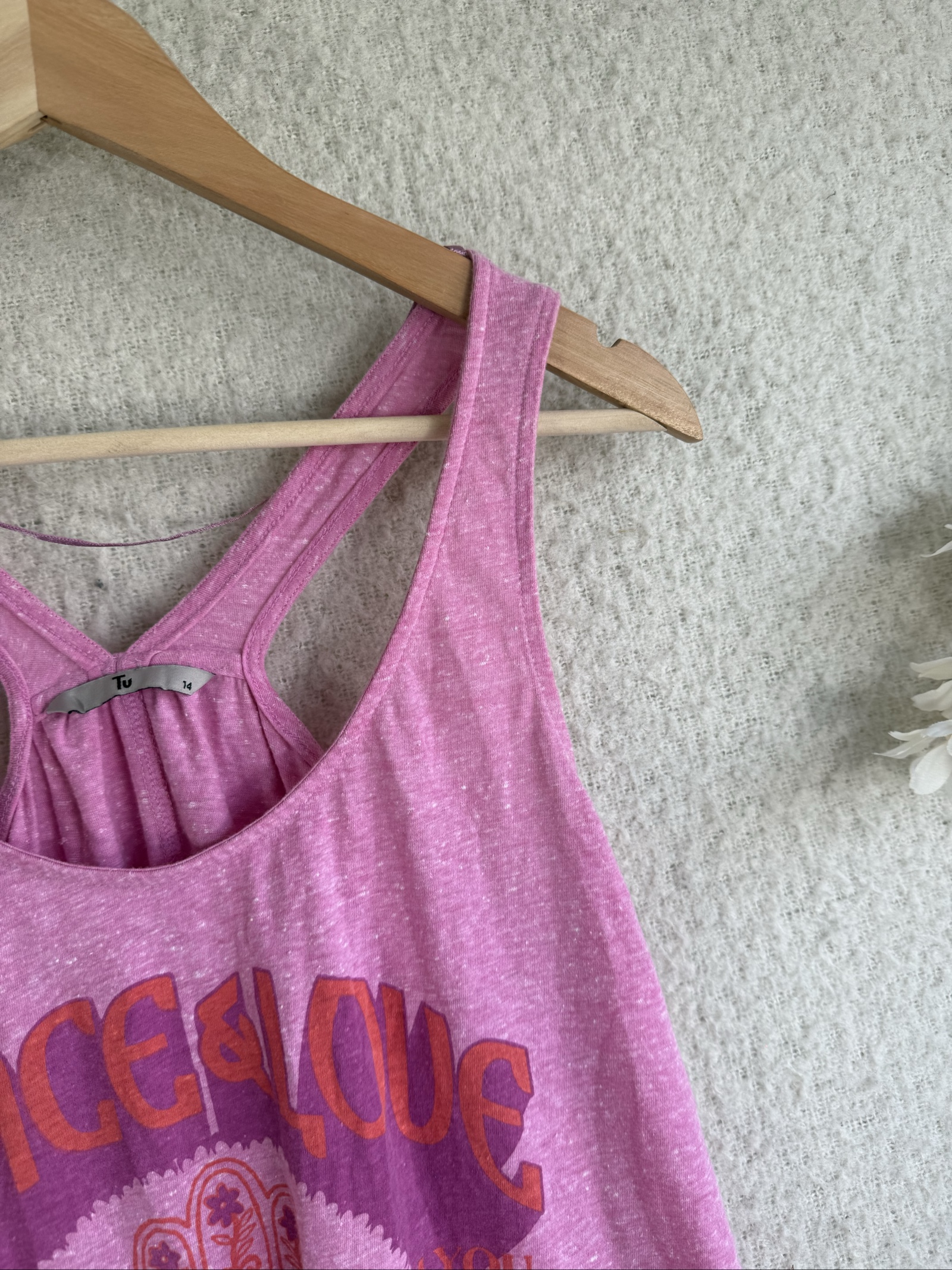 Tu Pink Peace & Love Racerback Vest Top UK 14 Casual Summer Graphic image 2