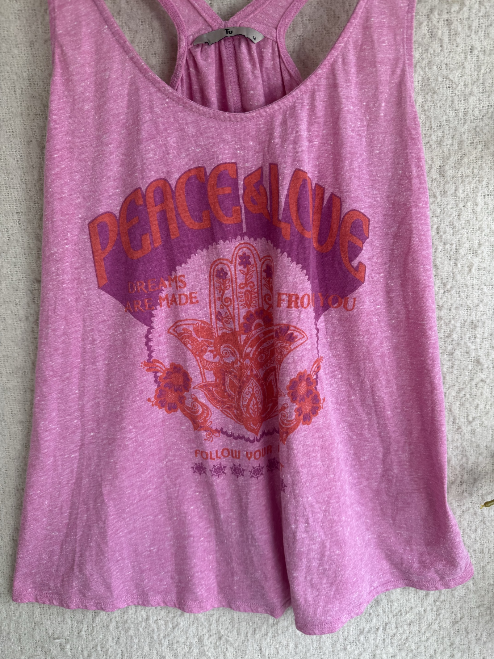Tu Pink Peace & Love Racerback Vest Top UK 14 Casual Summer Graphic image 4