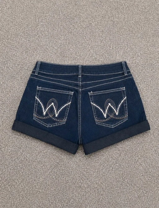 Wrangler denim shorts dark wash cuffed hem,Blue 36"