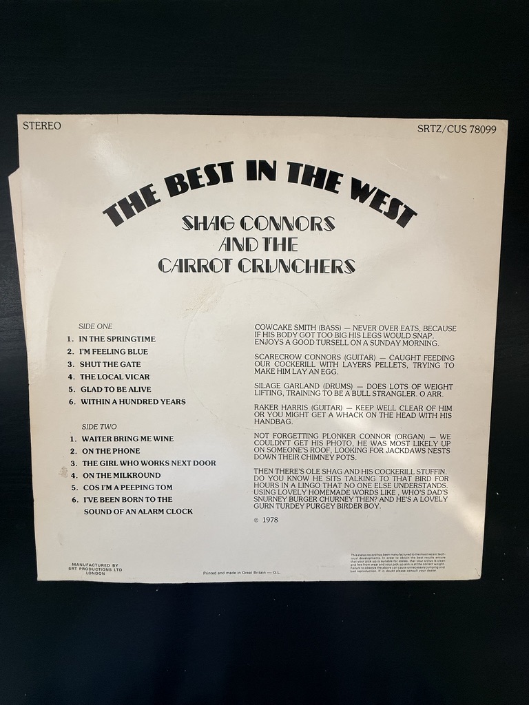 Shag Connors & The Carrot Crunchers The Best In The West Vinyl LP image 2