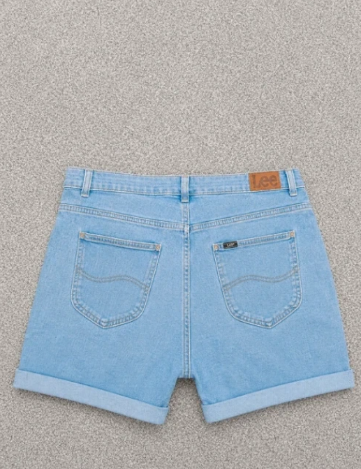 Lee Light Blue Denim Shorts Rolled Hem Casual 38"