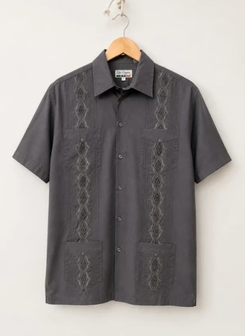 Chic Elegance Grey Embroidered Men's Shirt S