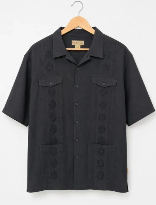 Cabana Black Embroidered Short Sleeve Shirt 4XL
