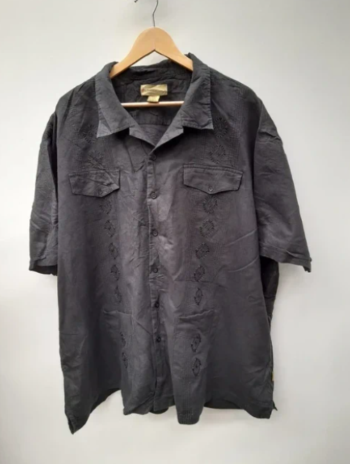 Cabana Black Embroidered Short Sleeve Shirt 4XL image 2