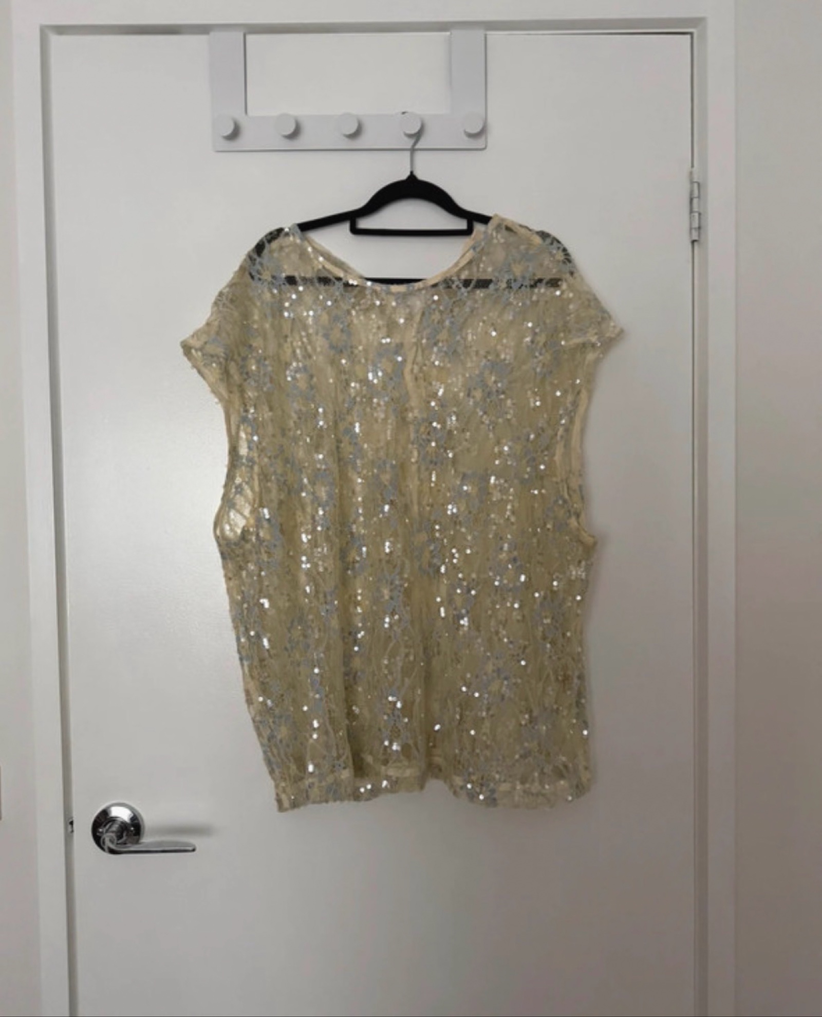 VRG GRL off white and blue Sequin Lace Top Women Size 14