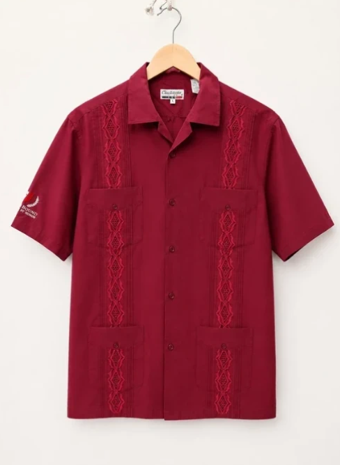 Chic Elegant Burgundy Embroidered Shirt L