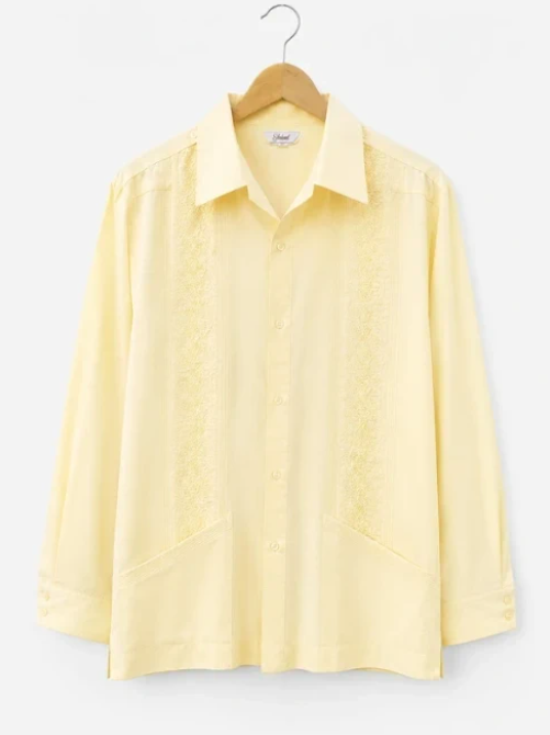 Silvano Yellow Embroidered Casual Shirt Large