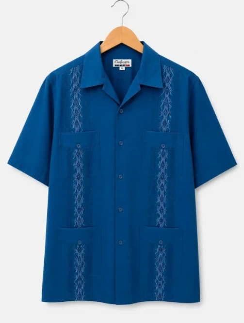Chic Elegant Blue Embroidered Shirt Short Sleeve XL