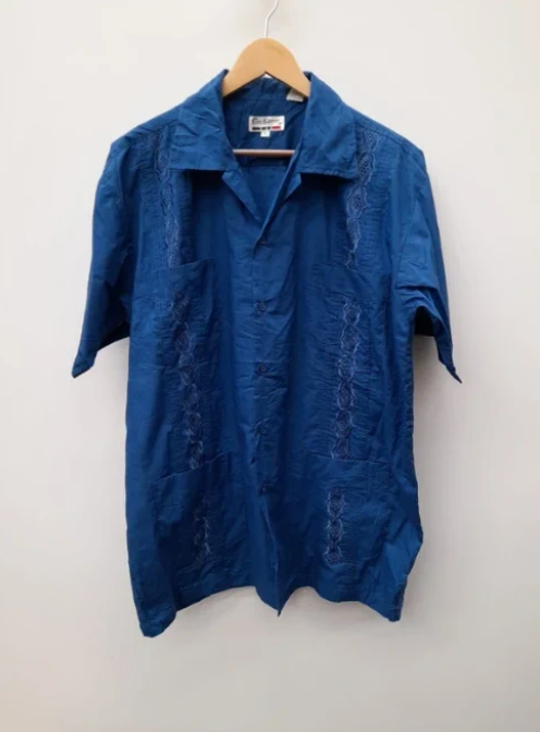 Chic Elegant Blue Embroidered Shirt Short Sleeve XL image 4